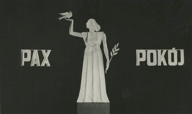 KKE 5488.jpg - Fot. Widokówka z wizerunkiem Nike, Podpisana słowami: PAX POKÓJ, lata 40-te XX wieku.